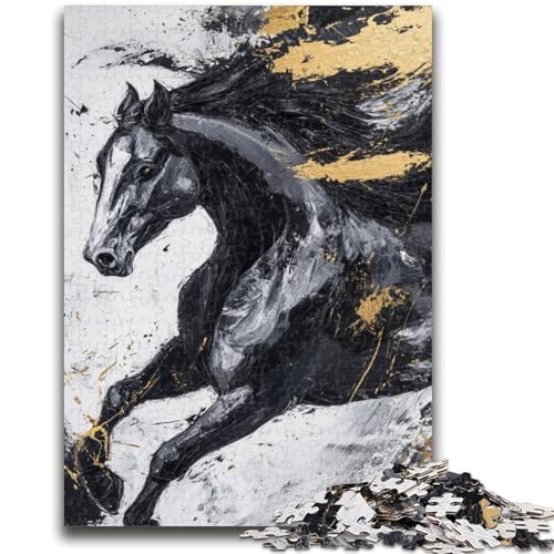 Puzzle für Erwachsene, 1000 Teile, Schwarzes Goldenes Pferd, Geeignet für Kinder ab 14 Jahren, Herausforderndes Spiel, Tolles Geschenk zum Spielen, 26x38cm Puzzle für Erwachsene, 1000 Teile, Schwarzes Goldenes Pferd, Geeignet für Kinder ab 14 Jahren, Herausforderndes Spiel, Tolles Geschenk zum Spielen, 26x38cm von ZKYUBEK