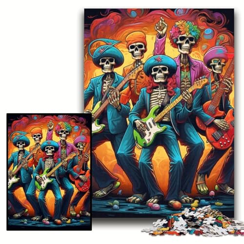 Puzzle für Erwachsene, 1000 Teile, Skelett spielt Gitarre, anspruchsvolle Puzzles, 50x75cm, Lernspielzeug für Teenager, Heimbüro-Dekor von ZKYUBEK