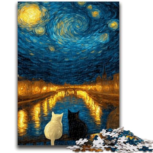 Puzzle für Erwachsene, 1000 Teile, Sternenhimmel, schwarz-weiße Katze, Stressabbau, schwierige Herausforderung, einzigartige Heimdekoration und Geschenke, 26x38cm von ZKYUBEK
