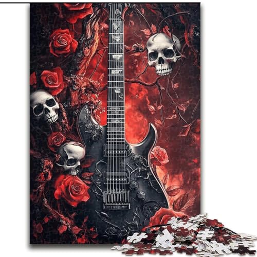Puzzle für Erwachsene, 1000 Teile, Totenkopf-Rose-Gitarre, Puzzle für Erwachsene, 1000 Teile, für Teenager und Familienspaß, 26x38cm Puzzle für Erwachsene, 1000 Teile, Totenkopf-Rose-Gitarre, Puzzle für Erwachsene, 1000 Teile, für Teenager und Familienspaß, 26x38cm von ZKYUBEK