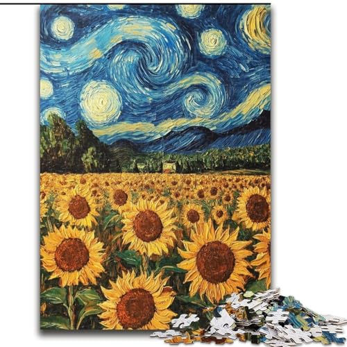 Puzzle für Erwachsene, 1000 Teile, Van Gogh, Sonnenblumen bei Nacht, 26x38cm, Denkspiel für Teenager und Familieninteraktion von ZKYUBEK