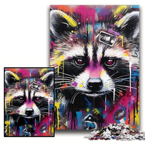 Puzzle für Erwachsene, 1000 Teile, Waschbär-Graffiti, Unmögliches Puzzle für Erwachsene, 26x38cm, pädagogisches Denkspiel, künstlerische Heim- und Bürodekoration, ab 14 Jahren Puzzle für Erwachsene, 1000 Teile, Waschbär-Graffiti, Unmögliches Puzzle für Erwachsene, 26x38cm, pädagogisches Denkspiel, künstlerische Heim- und Bürodekoration, ab 14 Jahren von ZKYUBEK