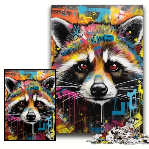 Puzzle für Erwachsene, 1000 Teile, Waschbär-Graffiti-Puzzle für Erwachsene, 26x38cm, Eltern, Partner, Freunde – ab 14 Jahren Puzzle für Erwachsene, 1000 Teile, Waschbär-Graffiti-Puzzle für Erwachsene, 26x38cm, Eltern, Partner, Freunde – ab 14 Jahren von ZKYUBEK