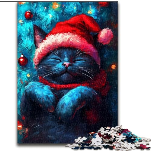 Puzzle für Erwachsene, 1000 Teile, Weihnachtskatze, 26x38cm, Denkspiel für Teenager und Familieninteraktion von ZKYUBEK