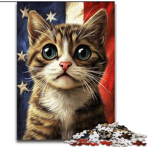 Puzzle für Erwachsene, 1000 Teile, amerikanische Flagge, Katze, schwierige Puzzles für Erwachsene für Jugendliche, Lernspiele, Geschenke, 26x38cm Puzzle für Erwachsene, 1000 Teile, amerikanische Flagge, Katze, schwierige Puzzles für Erwachsene für Jugendliche, Lernspiele, Geschenke, 26x38cm von ZKYUBEK