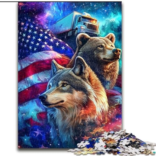 Puzzle für Erwachsene, 1000 Teile, amerikanische Flagge, Wolf, schwierige Puzzles für Erwachsene für Jugendliche, Lernspiele, Geschenke, 50x75cm Puzzle für Erwachsene, 1000 Teile, amerikanische Flagge, Wolf, schwierige Puzzles für Erwachsene für Jugendliche, Lernspiele, Geschenke, 50x75cm von ZKYUBEK