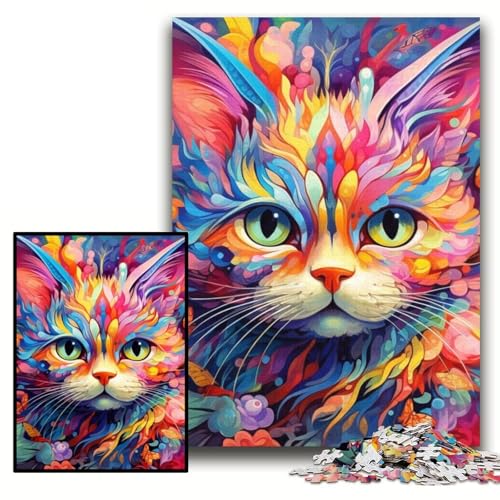 Puzzle für Erwachsene, 1000 Teile, farbenfrohe psychedelische Katzen-Puzzles für Erwachsene, 26x38cm, entspannende Unterhaltung, Heimdekoration Puzzle für Erwachsene, 1000 Teile, farbenfrohe psychedelische Katzen-Puzzles für Erwachsene, 26x38cm, entspannende Unterhaltung, Heimdekoration von ZKYUBEK