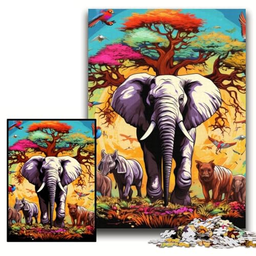 Puzzle für Erwachsene, 1000 Teile, farbenfrohes Elefanten-Kunstpuzzle für Erwachsene, 26x38cm, Eltern, Partner, Freunde – ab 14 Jahren Puzzle für Erwachsene, 1000 Teile, farbenfrohes Elefanten-Kunstpuzzle für Erwachsene, 26x38cm, Eltern, Partner, Freunde – ab 14 Jahren von ZKYUBEK