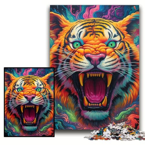 Puzzle für Erwachsene, 1000 Teile, farbenfrohes Tiger-Kunst-Puzzle für Erwachsene, 26x38cm, Denkspiel für Teenager und Familieninteraktion Puzzle für Erwachsene, 1000 Teile, farbenfrohes Tiger-Kunst-Puzzle für Erwachsene, 26x38cm, Denkspiel für Teenager und Familieninteraktion von ZKYUBEK