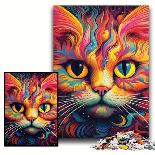 Puzzle für Erwachsene, 1000 Teile, gelbe Katze, Holzpuzzle, 50x75cm, Eltern, Partner, Freunde – ab 14 Jahren von ZKYUBEK