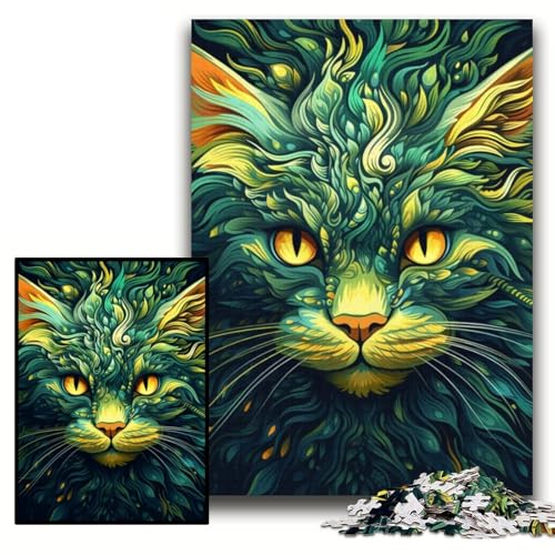 Puzzle für Erwachsene, 1000 Teile, grüne Katze, Kartonpuzzle, 26x38cm, Eltern, Partner, Freunde – ab 14 Jahren Puzzle für Erwachsene, 1000 Teile, grüne Katze, Kartonpuzzle, 26x38cm, Eltern, Partner, Freunde – ab 14 Jahren von ZKYUBEK