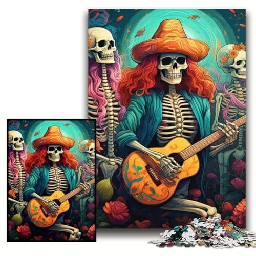 Puzzle für Erwachsene, 1000 Teile, künstlerisches Skelett, das Gitarre spielt, Papppuzzle, 26x38cm, Spaß für den Familienspielabend, dekoratives Kunstwerk zum Selbermachen von ZKYUBEK