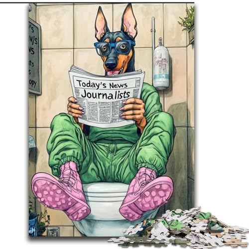 Puzzle für Erwachsene, 1000 Teile „Doberman Go Toilet“, Papppuzzle für Erwachsene, Größe 26x38cm, Denksportaufgabe, Teenager und zur Heimdekoration von ZKYUBEK