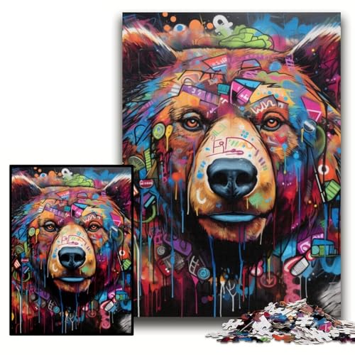 Puzzle für Erwachsene, 1000 Teile Braunbär-Graffiti-Puzzle aus Pappe für Erwachsene, 26x38cm, interaktives Familienspiel, Denksportaufgabe, Lernspielzeug Puzzle für Erwachsene, 1000 Teile Braunbär-Graffiti-Puzzle aus Pappe für Erwachsene, 26x38cm, interaktives Familienspiel, Denksportaufgabe, Lernspielzeug von ZKYUBEK