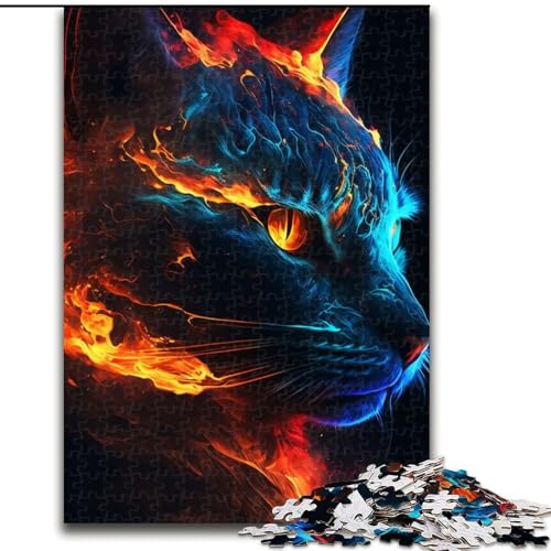 Puzzle für Erwachsene, 1000 Teile Farbe, Feuer, Katzengesicht aus Karton, Puzzlegröße 26x38cm, anspruchsvolles Denkspiel – entspannendes Spielzeug für Teenager von ZKYUBEK