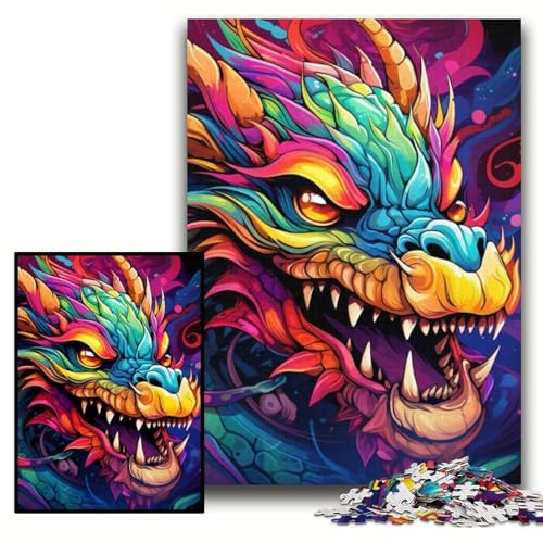 Puzzle für Erwachsene, 1000 farbenfrohe Kunstdrachen-Puzzles aus Pappe, 26x38cm, für Teenager und Familienspaß – DIY-Denkspiel als Geschenk von ZKYUBEK