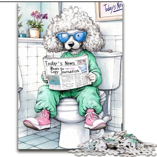 Puzzle für Erwachsene, 1000-teiliges „Poodle Go Toilet“-Puzzle aus Karton für Erwachsene, Größe 26x38cm, Denksportaufgabe, Teenager und zur Heimdekoration von ZKYUBEK