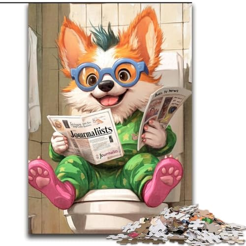Puzzle für Erwachsene, 1000-teiliges Corgi Go Toilet-Puzzle aus Pappe, Größe 26x38cm, Denksportaufgabe, Teenager und zur Heimdekoration von ZKYUBEK