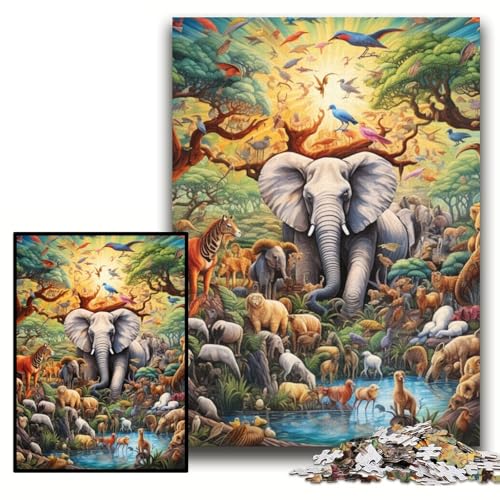 Puzzle für Erwachsene, 1000-teiliges Elefanten-Kunstpuzzle aus Pappe für Erwachsene, 26x38cm, interaktives Familienspiel, Denksportaufgabe, Lernspielzeug von ZKYUBEK