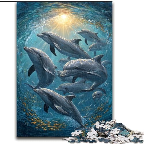 Puzzle für Erwachsene, 1000-teiliges Holzpuzzle „Delfinfamilie“ für Erwachsene, 50x75cm, Denksportaufgabe, Spiel für Erwachsene, interaktive Familienaktivität von ZKYUBEK