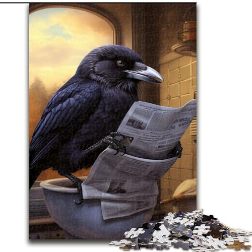 Puzzle für Erwachsene, 1000-teiliges Holzpuzzle Krähe liest Zeitung, Größe 50x75cm, für Reiseliebhaber und Paare, anspruchsvolles Spielzeug von ZKYUBEK