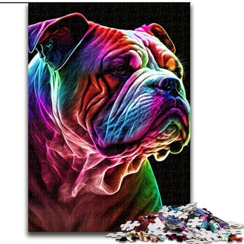 Puzzle für Erwachsene, 1000-teiliges Holzpuzzle Neon-Bulldogge, Größe 50x75cm, anspruchsvolles Denkspiel – entspannendes Spielzeug für Teenager von ZKYUBEK