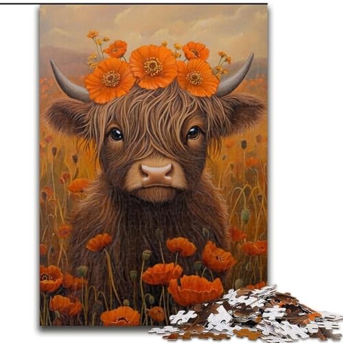 Puzzle für Erwachsene, 1000-teiliges Holzpuzzle mit Baby-Hochlandkuh, 50x75cm, Denksportaufgabe, Spiel für Erwachsene, interaktive Familienaktivität von ZKYUBEK