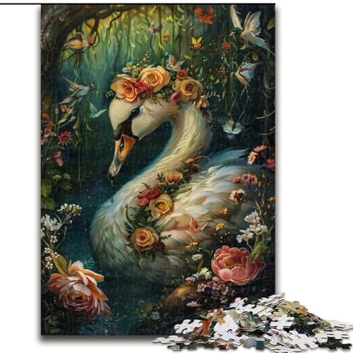 Puzzle für Erwachsene, 1000-teiliges Holzpuzzle mit Blumenschwan, 50x75cm, Denksportaufgabe, Spiel für Erwachsene, interaktive Familienaktivität von ZKYUBEK