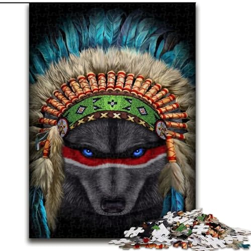 Puzzle für Erwachsene, 1000-teiliges Holzpuzzle mit Indianerhäuptling und Wolf, Größe 50x75cm, anspruchsvolles Denkspiel – entspannendes Spielzeug für Teenager von ZKYUBEK