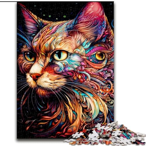 Puzzle für Erwachsene, 1000-teiliges Holzpuzzle mit bunter Katze, Größe 50x75cm, anspruchsvolles Denkspiel – entspannendes Spielzeug für Teenager von ZKYUBEK