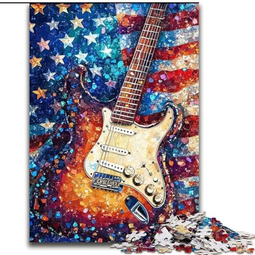 Puzzle für Erwachsene, 1000-teiliges Papppuzzle mit amerikanischer Flagge und Gitarre, 26x38cm, perfekt für die Heimdekoration, Geburtstage, Feiertage und Geschenke Puzzle für Erwachsene, 1000-teiliges Papppuzzle mit amerikanischer Flagge und Gitarre, 26x38cm, perfekt für die Heimdekoration, Geburtstage, Feiertage und Geschenke von ZKYUBEK