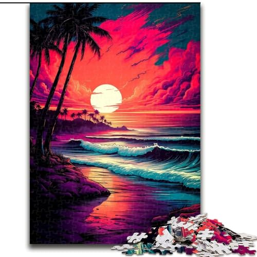 Puzzle für Erwachsene, 1000-teiliges Retro-Strand-Sonnenuntergang-Puzzle aus Karton, Größe 26x38cm, anspruchsvolles Denkspiel – entspannendes Spielzeug für Teenager von ZKYUBEK