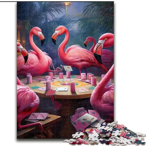 Puzzle für Erwachsene, Flamingos Spielen Poker, Puzzle für Erwachsene, Größe 50x75cm, perfekt als Heimdekoration, für Geburtstage, Feiertage und als Geschenk von ZKYUBEK