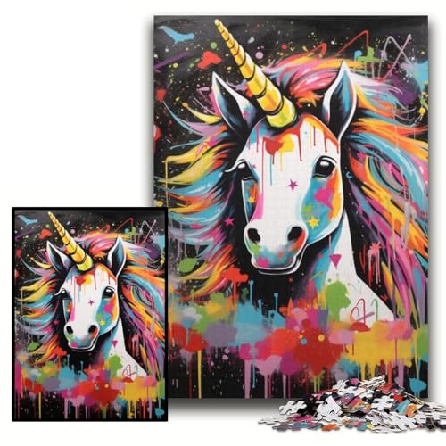 Puzzle für Erwachsene, Graffiti-Malerei, Einhorn-Puzzle für Erwachsene, 26x38cm, anspruchsvolles DIY-Denkspiel, perfektes Familienspiel oder dekoratives Geschenk von ZKYUBEK