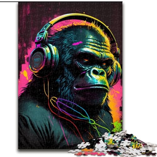 Puzzle für Erwachsene, Kopfhörer-Gorilla, anspruchsvolle Puzzles, Größe 26x38cm, Entspannung und Herausforderung, farbenfrohe Kunst zur Heimdekoration, Freunde von ZKYUBEK
