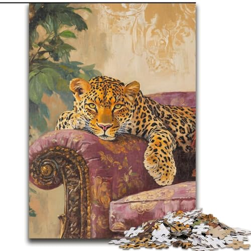 Puzzle für Erwachsene, Leopard auf dem Sofa, Holzpuzzle, 50x75cm, Spiel für Erwachsene, Geschenk, interaktives Familienspiel, Gehirn-Herausforderungsgeschenk von ZKYUBEK