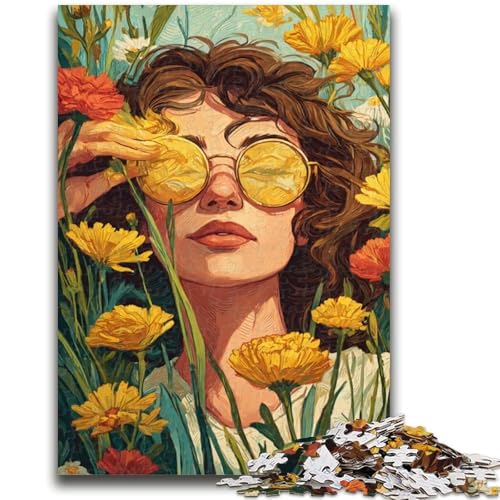 Puzzle für Erwachsene, Mädchen in Wildblumen, Sommer-Lernspiele, Heimdekoration, Lernspiel für Geburtstag, Weihnachten, 26x38cm von ZKYUBEK