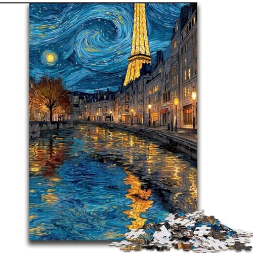 Puzzle für Erwachsene, Nachthimmel, Eiffelturm, Papppuzzle, 26x38cm, Spiel für Erwachsene, Geschenk, Familienspiel, interaktives Gehirntrainingsgeschenk von ZKYUBEK