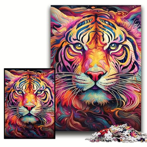 Puzzle für Erwachsene, Psychedelic Art Tiger, Puzzle für Erwachsene, 50x75cm, anspruchsvolles DIY-Denkspiel, perfektes Familienspiel oder dekoratives Geschenk von ZKYUBEK