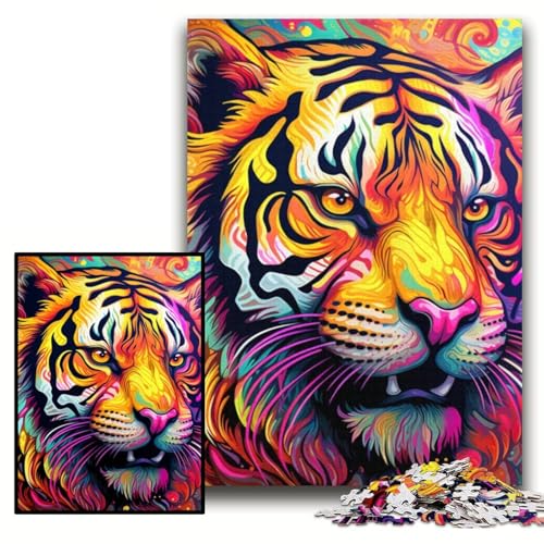 Puzzle für Erwachsene, Psychedelic Art Tiger-Puzzles für Erwachsene, 26x38cm, Familienspaß, Gehirntraining, Teenager von ZKYUBEK