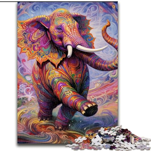 Puzzle für Erwachsene, Psychedelische Elefanten-Puzzles für Erwachsene, Größe 50x75cm, pädagogisches Denkspiel, künstlerische Heim- und Bürodekoration, ab 14 Jahren von ZKYUBEK