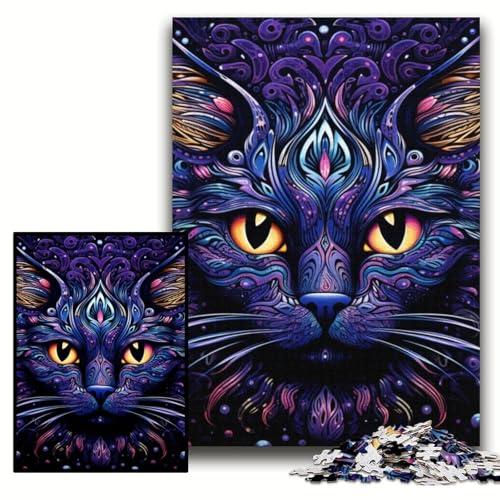 Puzzle für Erwachsene, Schwarze Katze, Puzzle für Erwachsene, 50x75cm, anspruchsvolles DIY-Denkspiel, perfektes Familienspiel oder dekoratives Geschenk von ZKYUBEK