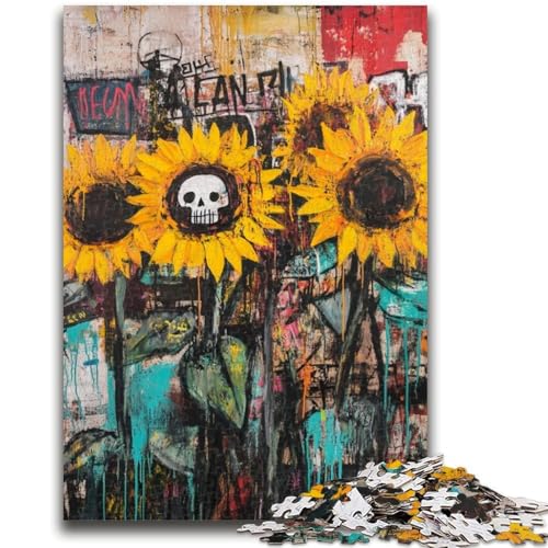 Puzzle für Erwachsene, Sonnenblumenschädel im Basquiat-Stil, Lernspiele, Heimdekoration, Lernspiel für Geburtstag, Weihnachten, 26x38cm von ZKYUBEK