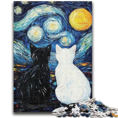 Puzzle für Erwachsene, Sternenhimmel, schwarz-weiße Katze, Lernspiele, Heimdekoration, Lernspiel für Geburtstag, Weihnachten, 26x38cm von ZKYUBEK