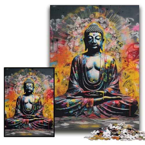Puzzle für Erwachsene, bunter Buddha, Holzpuzzle, 50x75cm, Weihnachten, Halloween, Ostern, Neujahr von ZKYUBEK