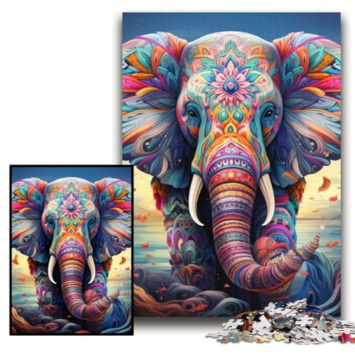 Puzzle für Erwachsene, farbenfrohes Elefanten-Kunstpuzzle aus Karton, 26x38cm, Weihnachten, Halloween, Ostern, Neujahr von ZKYUBEK