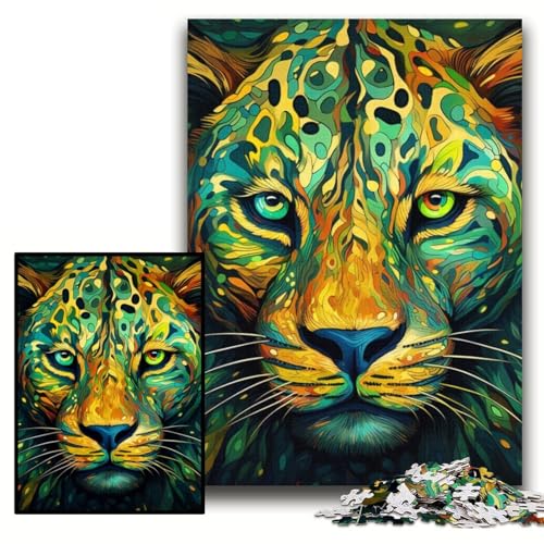 Puzzle für Erwachsene, grüner Leopard, Puzzle für Erwachsene, 26x38cm, anspruchsvolles DIY-Denkspiel, perfektes Familienspiel oder dekoratives Geschenk von ZKYUBEK