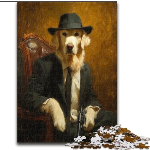 Puzzle für Erwachsene 1000 Gentleman Golden Retriever Holzpuzzle 26x38cm Interaktives Familienspiel, Gehirnherausforderung, Lernspielzeug von ZKYUBEK