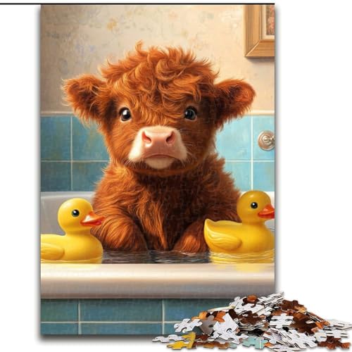Puzzle für Erwachsene 1000 Hochlandkuh im Badezimmer, Holzpuzzle 50x75cm, interaktives Familienspiel, Denksportaufgabe, Lernspielzeug von ZKYUBEK