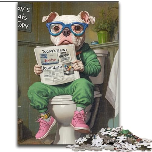 Puzzle für Erwachsene Staffordshire Bull Go Toilet, Puzzle für Erwachsene, Größe 26x38cm, perfekt als Heimdekoration, für Geburtstage, Feiertage und als Geschenk von ZKYUBEK